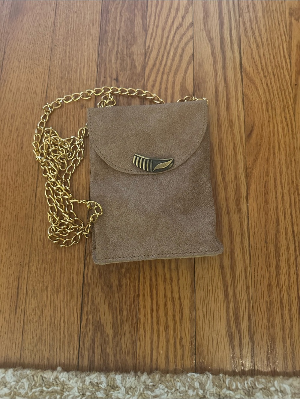Suede Crossbody Phone Pouch with Gold Chain